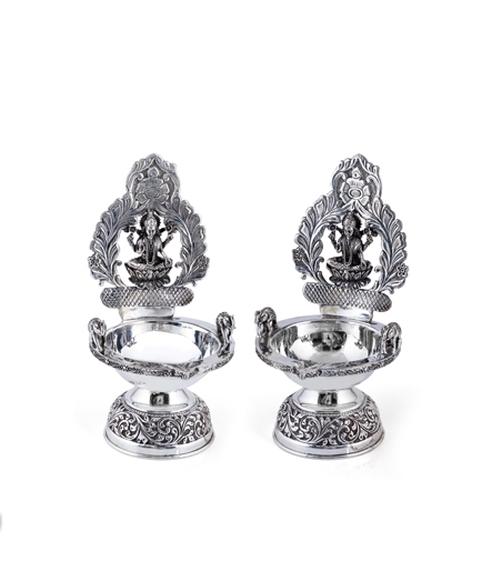 Buy Deity Lakshmi Floral Patterns Themed Silver Diya online At Krishna ...