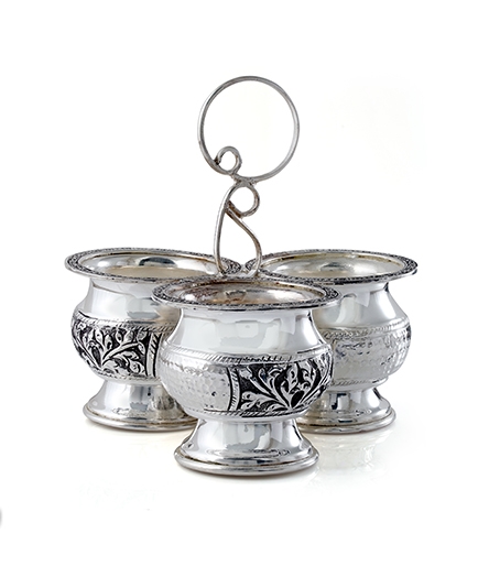 Three Bowl Set Crafted Silver and Antique