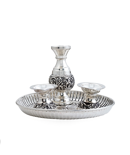 Buy Agarbatti Plate with Antique Silver with Diya online At Krishna Pearls