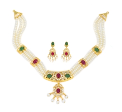 Pearls Necklace set with Colour Stone