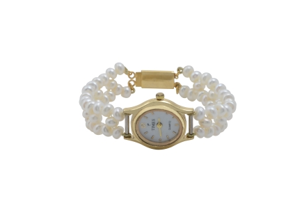 Pearls Watch Bracelet crafted in alloy and yellow gold polished