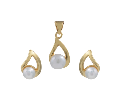 Fresh Water Button Pearl Pendants Set with Alloy metal JPTP2567
