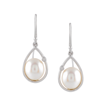 Fresh Water Ovel White  Color Pearl Earrings JST10735