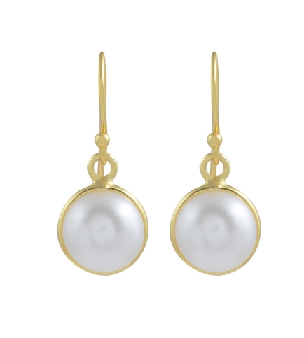 Fresh Water Button White Color Dangle  Pearl Earrings