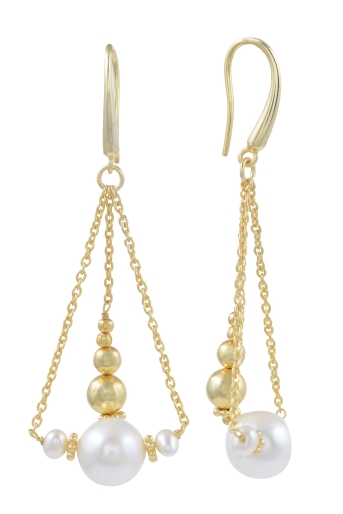 Freshwater Pearls Dangler Earrings tinted in yellow gold