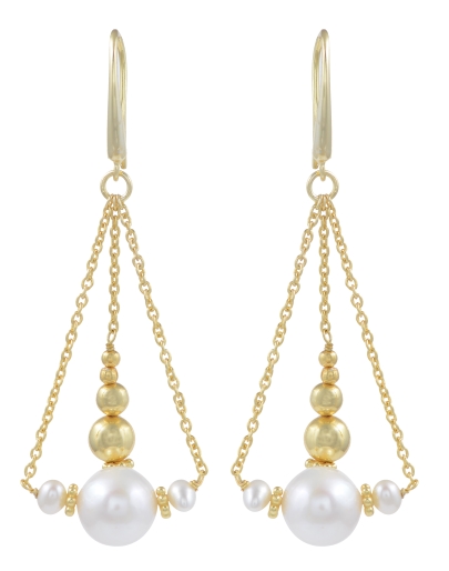 Freshwater Pearls Dangler Earrings tinted in yellow gold