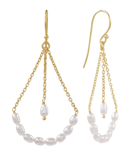 Triangle Pearls hanging Earrings tinted in yellow gold