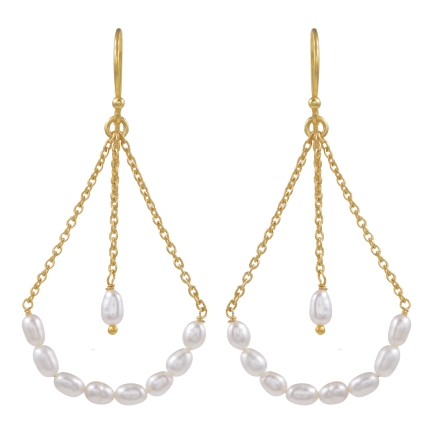 Triangle Pearls hanging Earrings tinted in yellow gold