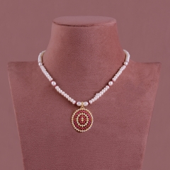 Pearls Red czs necklace and earrings set