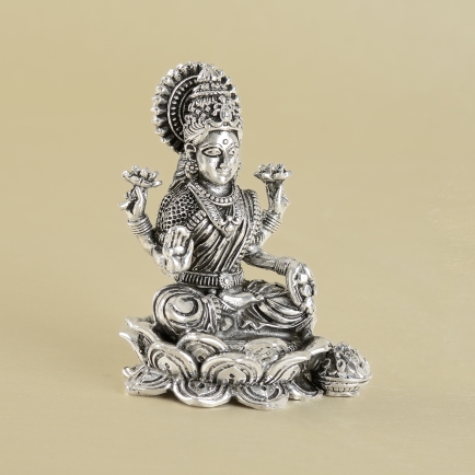 Lakshmi Idol in Antique Silver 3D workmanship