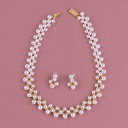 Button Pearl Necklace and Earrings Set