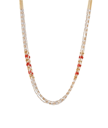 Multiline Coral Gold Pearl Necklace