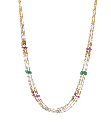 Emerald Ruby Beads Gold Chain Necklace