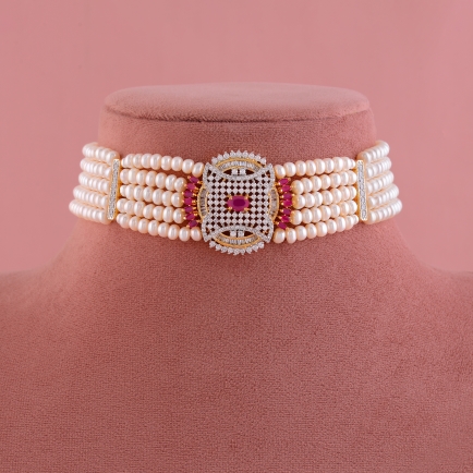 5 line button pearl choker set