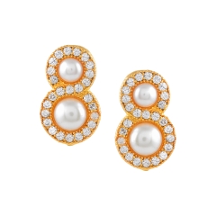 Double pearl earrings with CZ