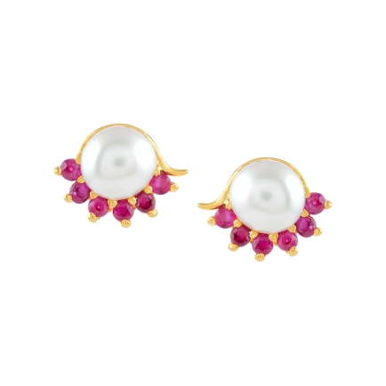 Pearl stud with Pink stone