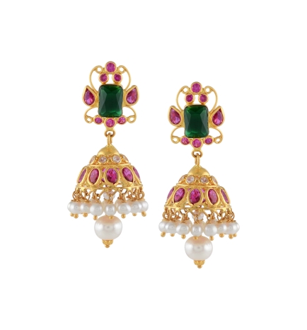 Dainty Gold Pearl Jhumka Earrings