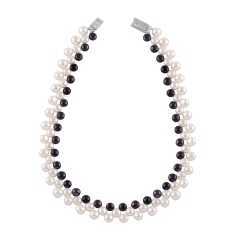 Swanky Black and White Pearl String Necklace