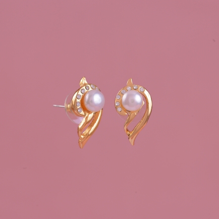 Shankh Motif Pearl Stud Earrings with Gold Polish