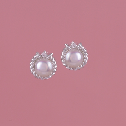 Silver Plated Earrings Studded with Round Pearl