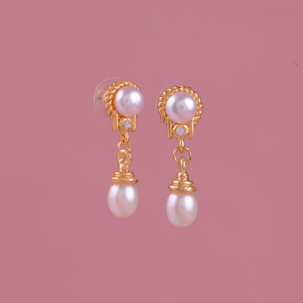 Freshwater Pearl with Cubic Zircon Fancy Stud Earrings