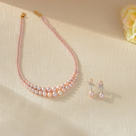 Pearls Necklace set with Earrings in White czs
