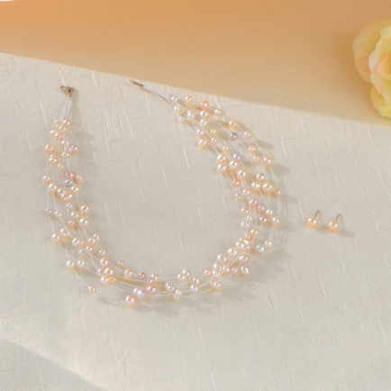 White and Pink Colour Pearl String with Ear Studs