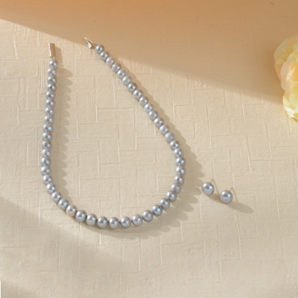 Light Gray Fresh water pearl String set with Earrings