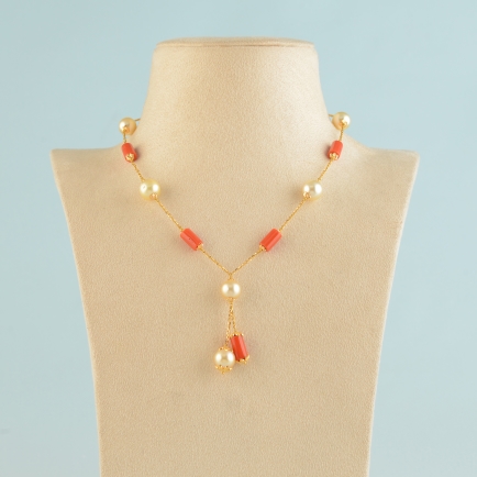 Gold Chain Stringed with Corals and Pearls