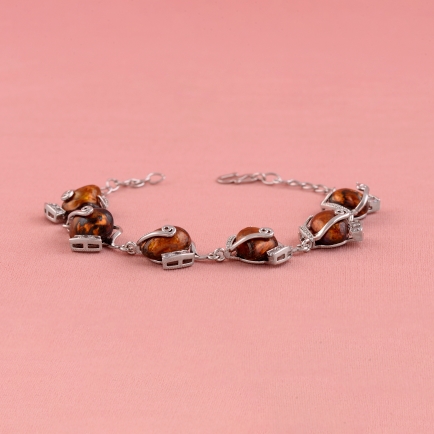 Amber Beads with CZ Bracelet
