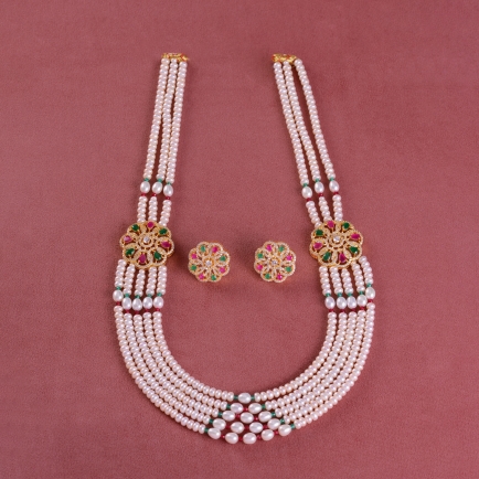 Pearls Rani Haar Sets with Red and Green Beads