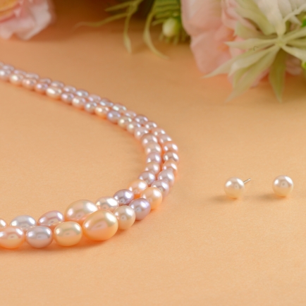 Double Line Multi Shade Pearl Necklace Set