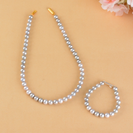 Multi Shade Grey Pearl Necklace and Bracelet