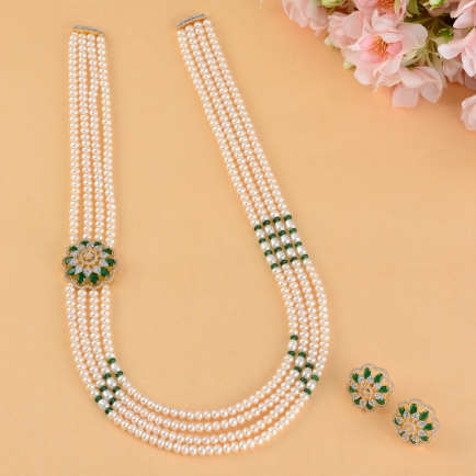 4 Layer Pearl Long Haar Necklace Set