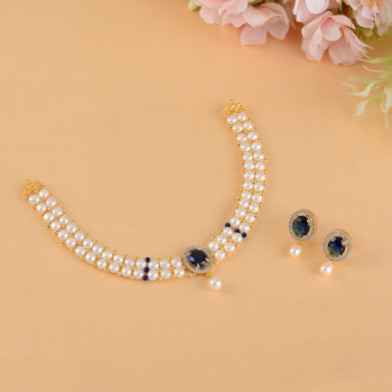 Two Line Pearl Necklace with Earrings