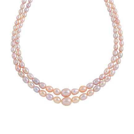 Two Line Pearl Necklace and Stud