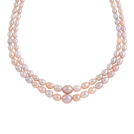 Two Line Natural Pearl Necklace Set