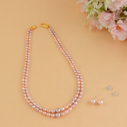 Two Line Natural Pearl Necklace Set