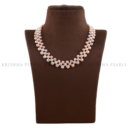 Multi-Color ZigZag Button Pearl Necklace