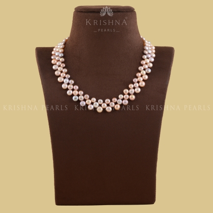 Multi-Color ZigZag Button Pearl Necklace