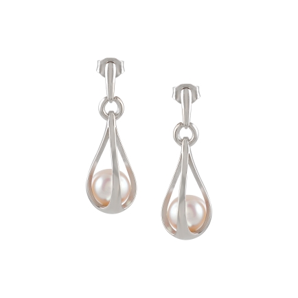 Fancy Silver Pearl Drop Earrings