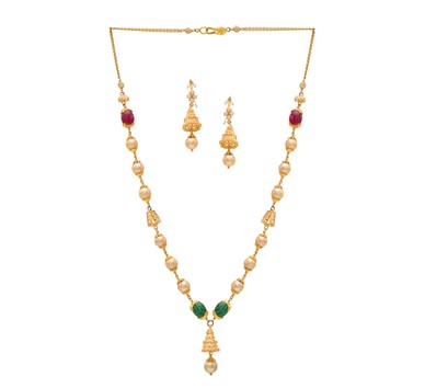 Pearl, Ruby, Emerald Jhumka Drop Set