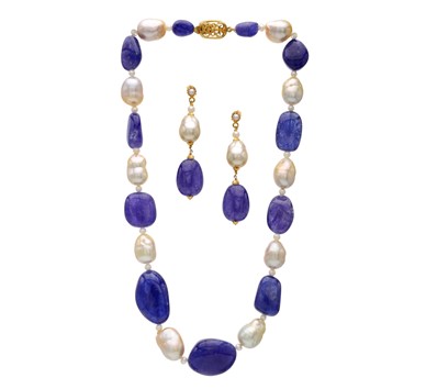 Pearl & Tanzanite Stones Large Pebble Set