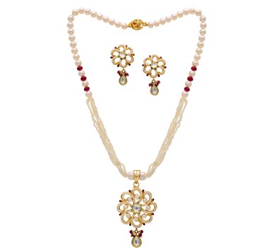 Pearl, Ruby & Kundan Flower Set