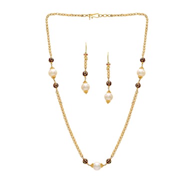 Coloured Stones & Pearl Drop Set