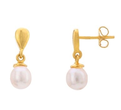 Gold Pearl Drop Earrings | GTWH313P