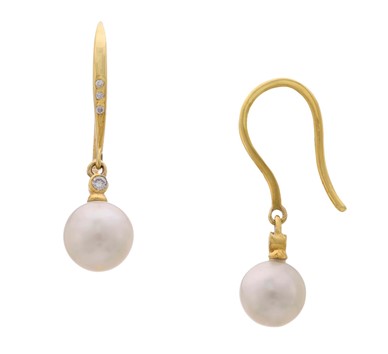 Pearl & Diamond Drop Earrings