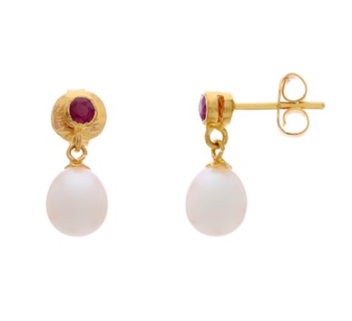 Ruby & Pearl Drop Earrings | GTPS006P