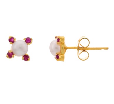 Ruby & Pearl  Earrings in Flower Pattern