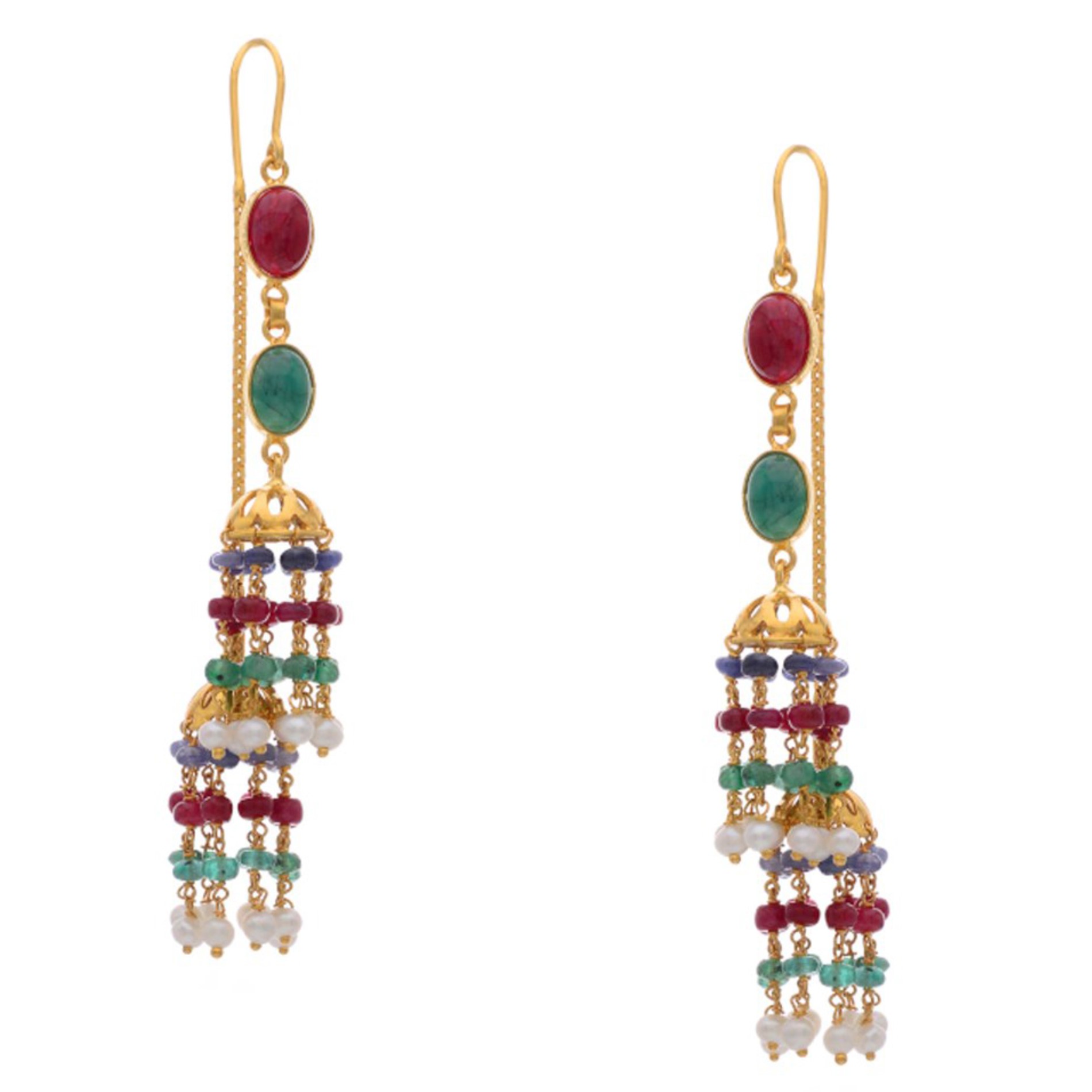 Navratna Jhumka Earrings | Chandelier Earrings in Gold | Indian Jewelry